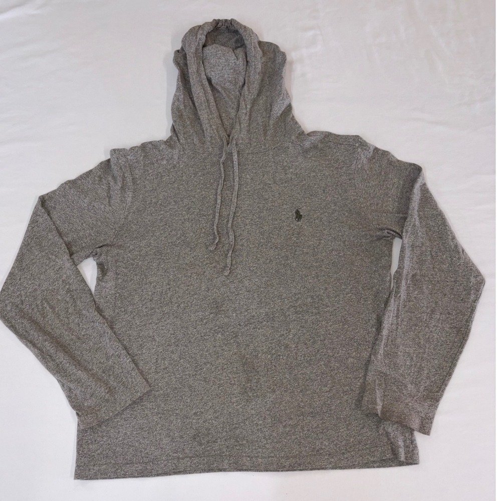 Polo Ralph Lauren Mens Heather Gray Long Sleeve Hooded T-Shirt Pony Logo Small